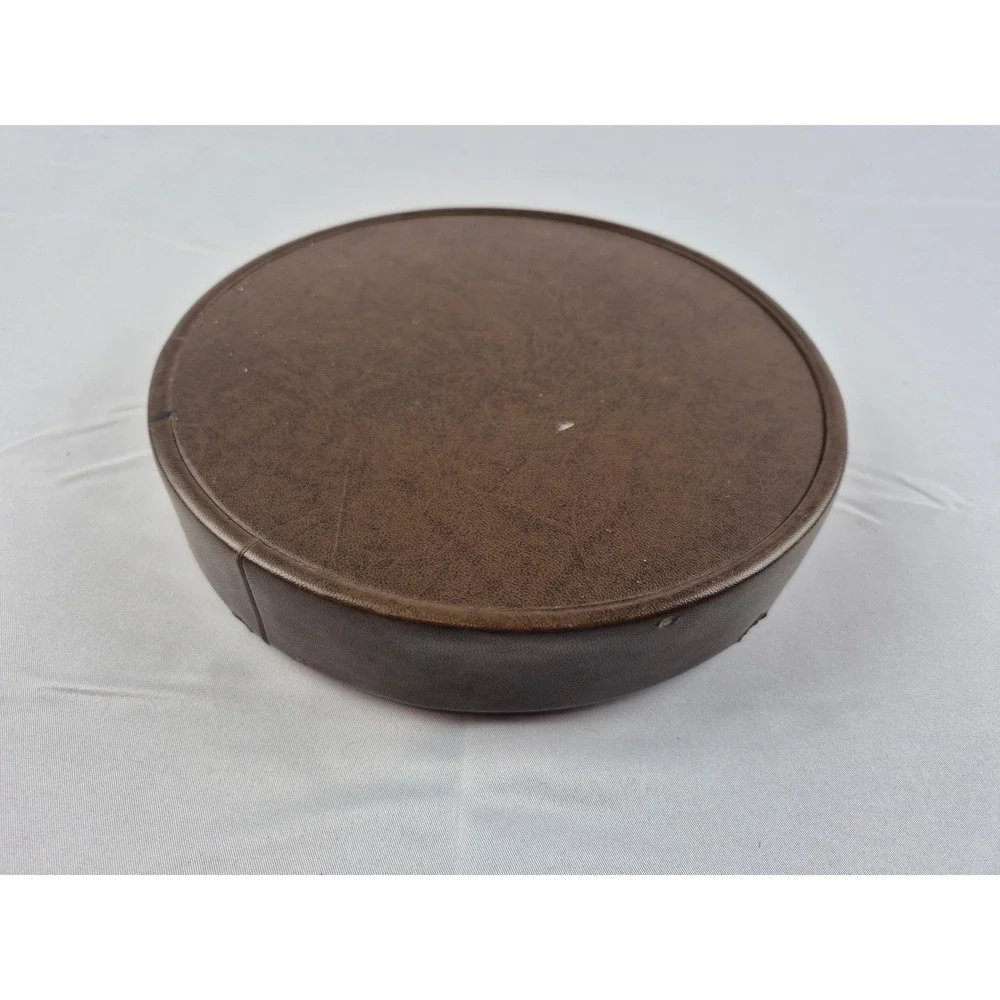 Vintage MCM Glass Ashtray Faux Leather Holder Heavy‎ Brown Bar Decor 8.25 - Picture 6 of 7